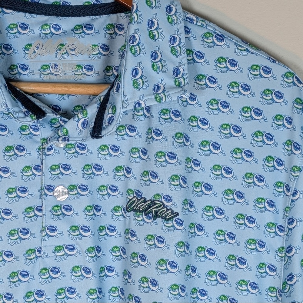 Old Row Buzzin' Mens Performance Polo Shirt Large Blue Beer Can Print Golf
